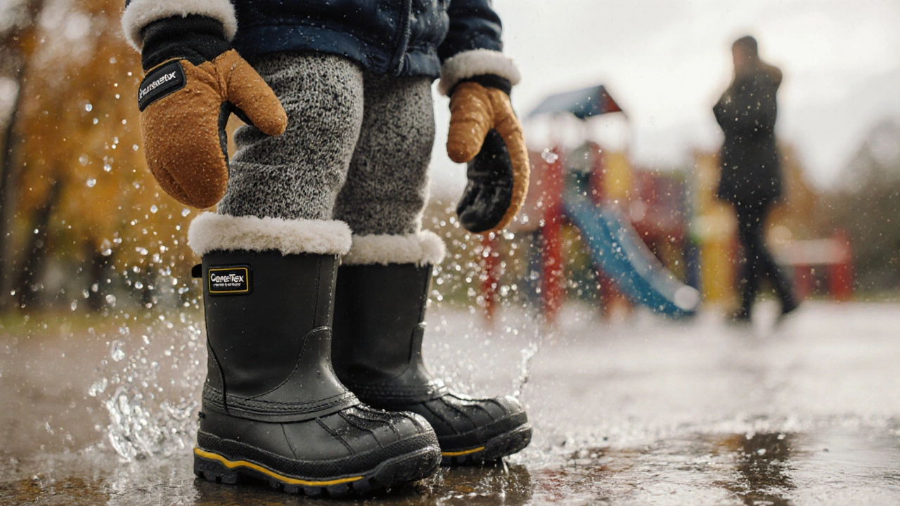 Тёплые носки и перчатки под водонепроницаемыми ботинками и варежками для ребёнка