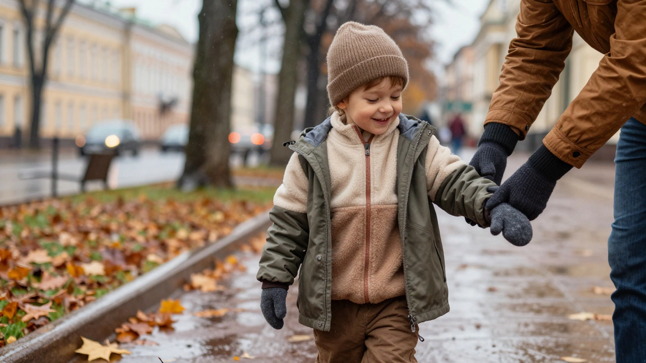 Ребенок правильно одет в три слоя для осенней прогулки