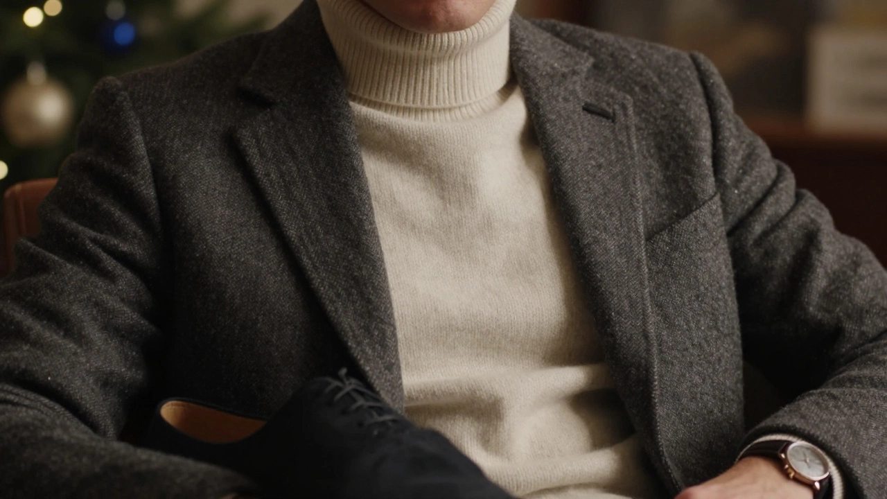 Крупный план фактурной ткани кэшамира и шерстяного пиджака.