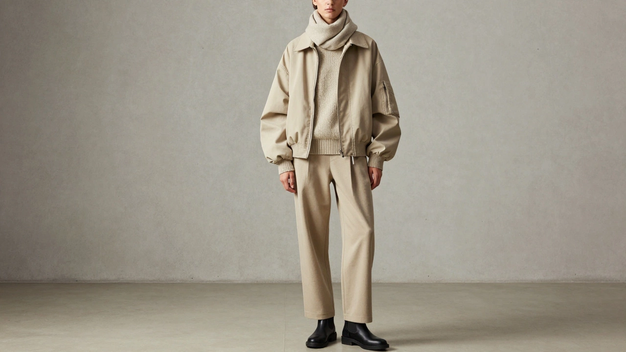 Полный образ в монохромном стиле с объемным пиджаком